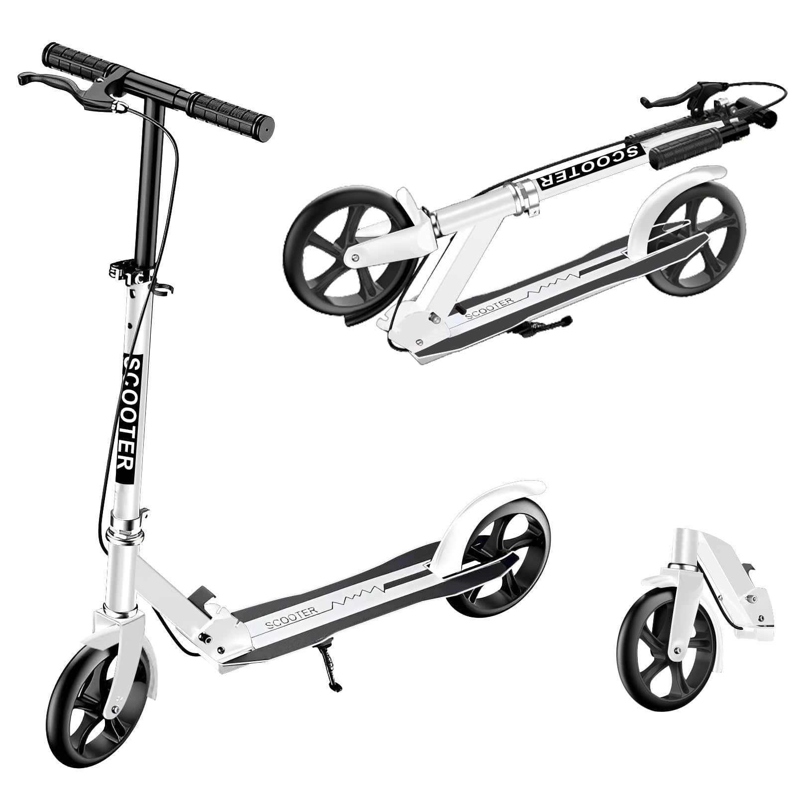 キックボード キックスクーター 折りたたみ式 4段階高さ調整 フット/ハンドブレーキ 8インチタイヤ 立ち乗り式二輪車 スタンド付き 子供/大人用 【2年保証】