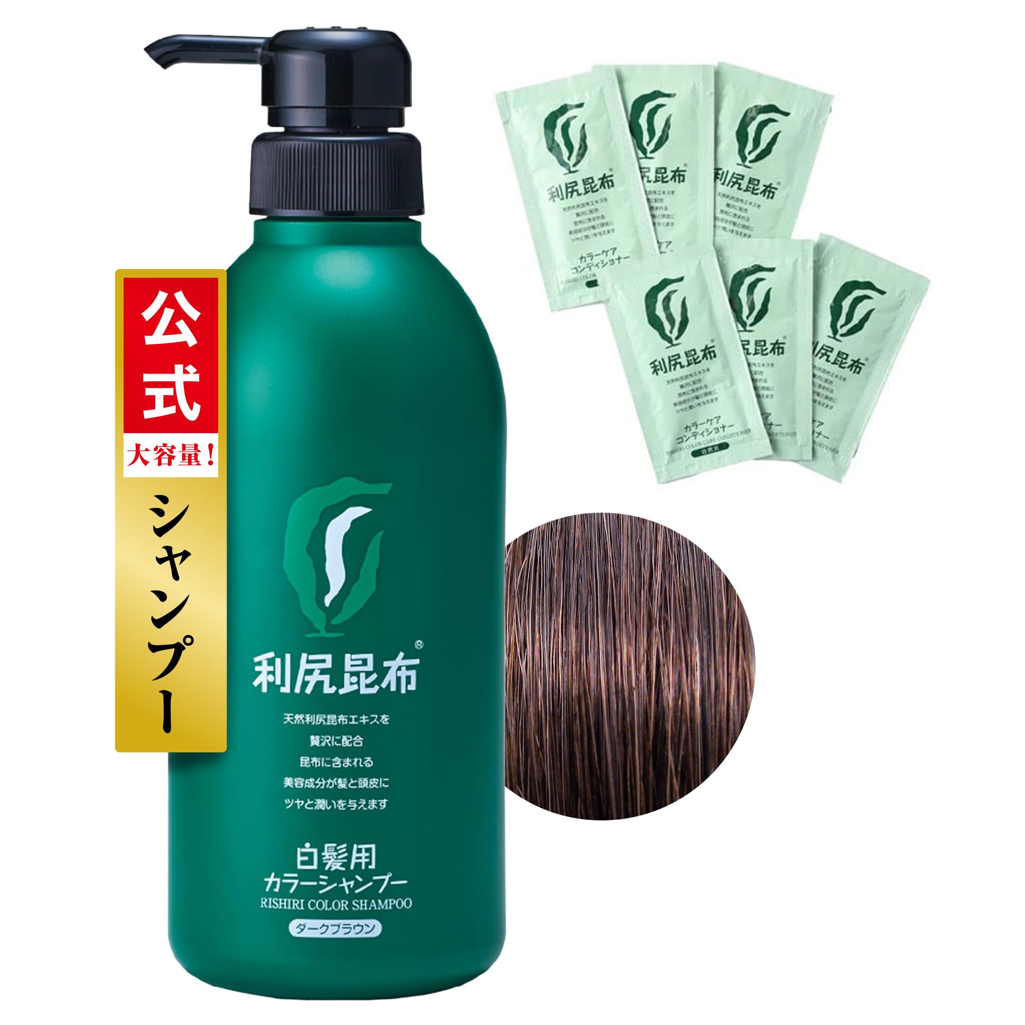 Sastty (サスティ) 【白髪用】大容量サイズ 利尻カラーシャンプー (ダークブラウン) 500ml 【利尻カラーケアコンディショナーおまけ6包付】