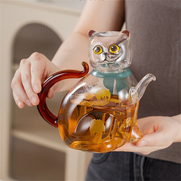 激安セール かわいい招き猫デザインの耐熱ガラス急須＆グラスセット4色展開お茶カフェ贈り物にぴったり