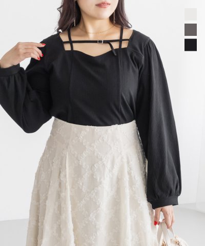 大きいサイズ レディース LL 3L 4L XL XXL XXXL CLETTEオリジナルデコルテベルトハートネック長袖プルオーバー 5,286円