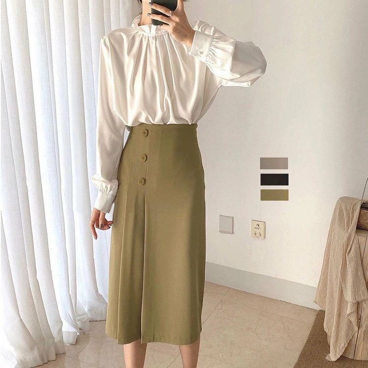 スカート Aライン 春秋 レディース 膝丈 体型カバー 優雅 ナチュラル 大人 パーティー ファッション 結婚式 二次会 同窓会 きれいめ お出かけ ハイウェスト ブラック オフホワイト グリーン B