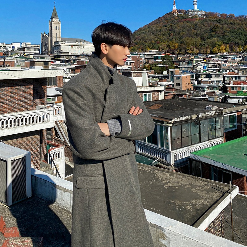 ツイードコートメンズ冬の新作韓国版ロングセクションツイードコートジャケットのルーズのトレンド