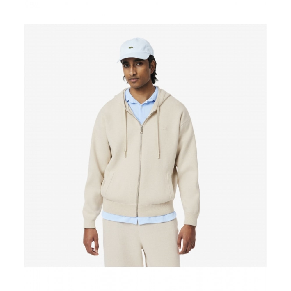 LACOSTE メンズ インターロック スウェット フーディ ジャケット [オートミール]