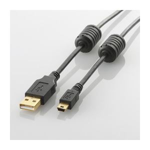 (まとめ)エレコム フェライトコア付きUSB2.0ケーブル U2C-MF10BK(×5セット)