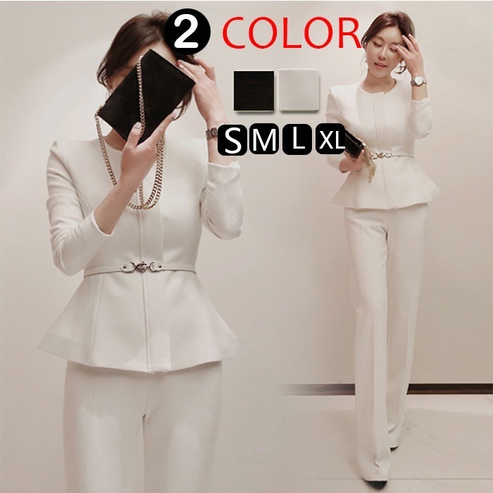 全店任意2枚購入で100円OFFパンツドレス レディース 2点セット ビジネス テーラード ラウンドネック セレモニー セットアップ 入学式 卒業式 リクルート 事務服 オフィス 制服 通勤