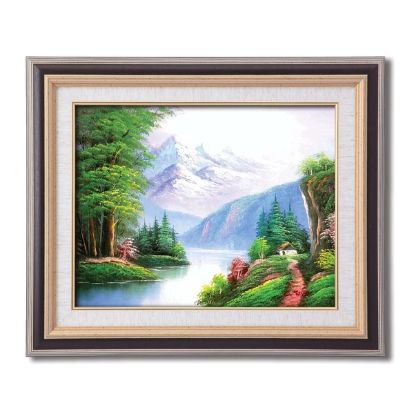 [風景油絵] 黒いフレーム/自然画 メイヤー油絵額 F6号サイズ 紘黒額 崇高な山々