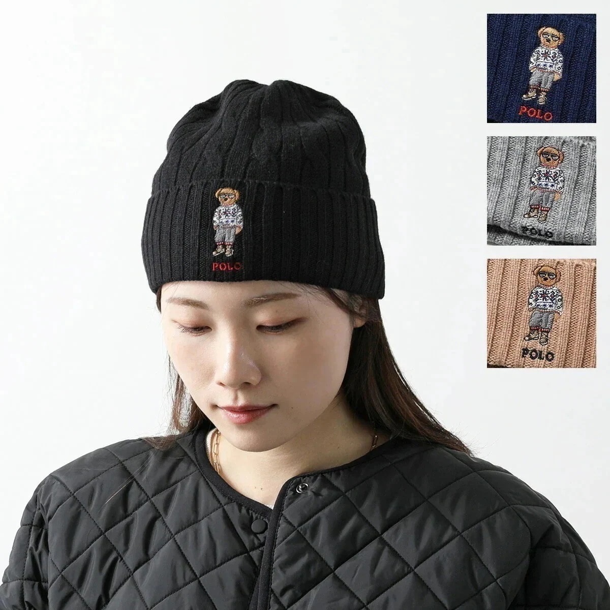 Polo Ralph Lauren ポロラルフローレン ニット帽 PC1295 レディース ニットキャップ ビーニー テディベア ロゴ刺繍 カシミヤ混ウール 帽