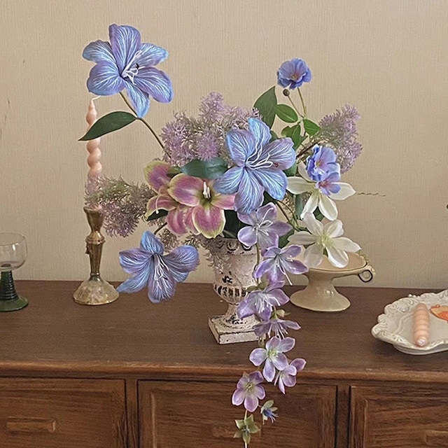 2024 造花 オリジナル紫夏の妖精アートフラワー フランス式 レトロ フェイクフラワー 完成した花 ブーケ フラワーアレンジメント ホームデコレーション ソフトデコレーション フローラル