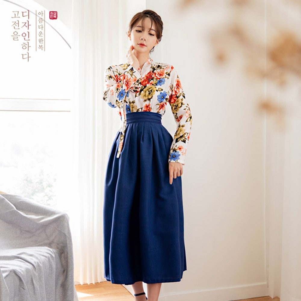 生活韓服チャミネイビー ウエストスカート(単品)