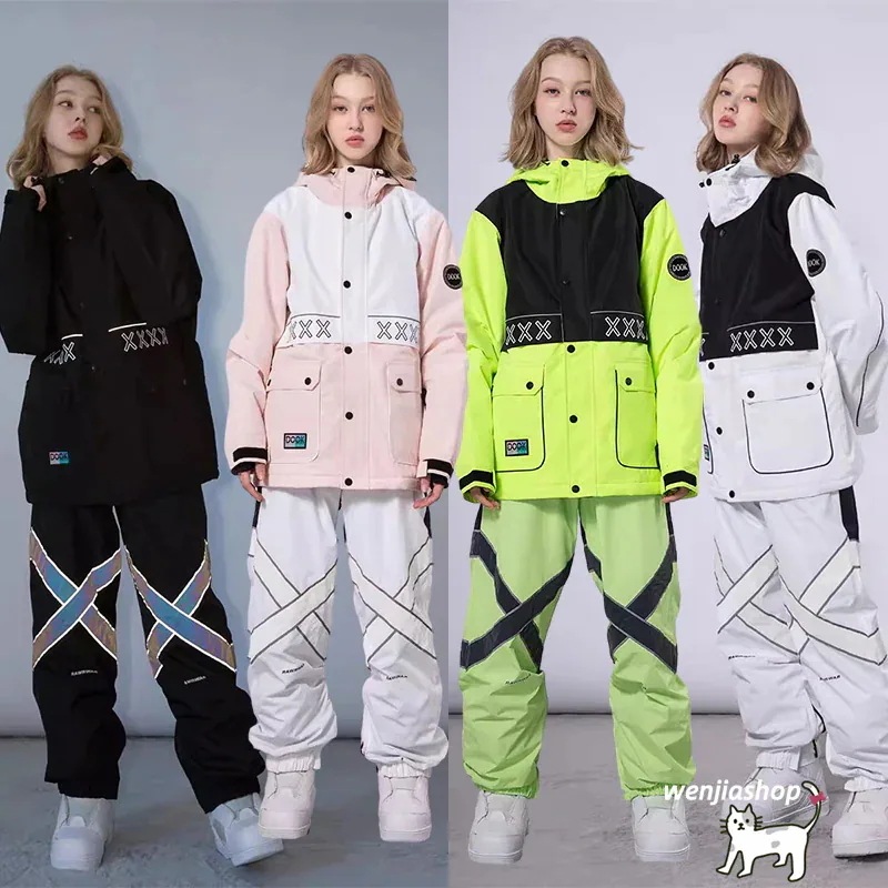 【急速出荷!】スノーボードウェア 上下セット レディース メンズ 光反射 スノーウェア スキーウェア パンツ ジャケット 韓国風 男女兼用 スノボウェア 防水 防寒防雪保温防風通気