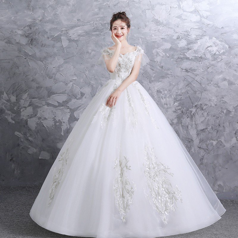 ウェディングドレス 白 レース 結婚式 花嫁 シンプル ロングドレス ブライダル 二次会 パーティードレス 披露宴 プリンセスドレス 挙式 大きいサイズ