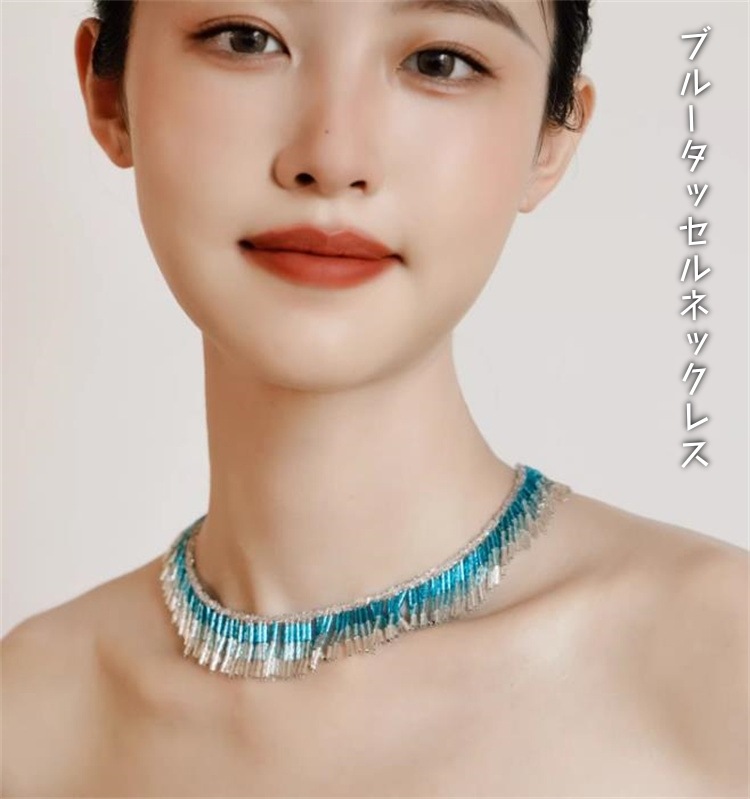 早い者勝ち ブルーのタッセル付き鎖骨ネックレス 長さ38cmプラス5cmで調整可能 22g軽量で快適な着け心地 誕生日プレゼントとして理想的