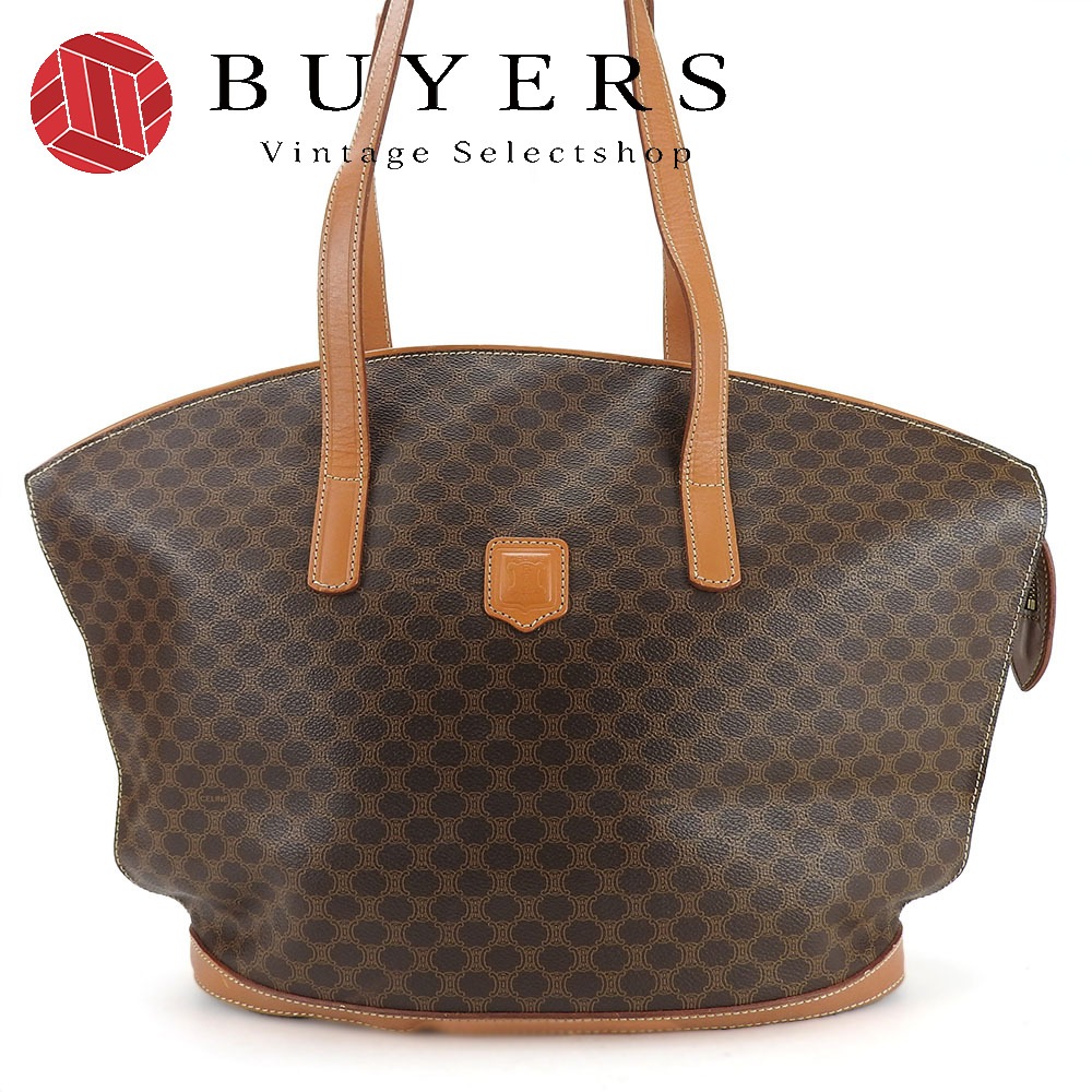 中古 トートバッグ マカダム レザー PVC ブラウン ゴールド金具 肩掛け レディース 女性