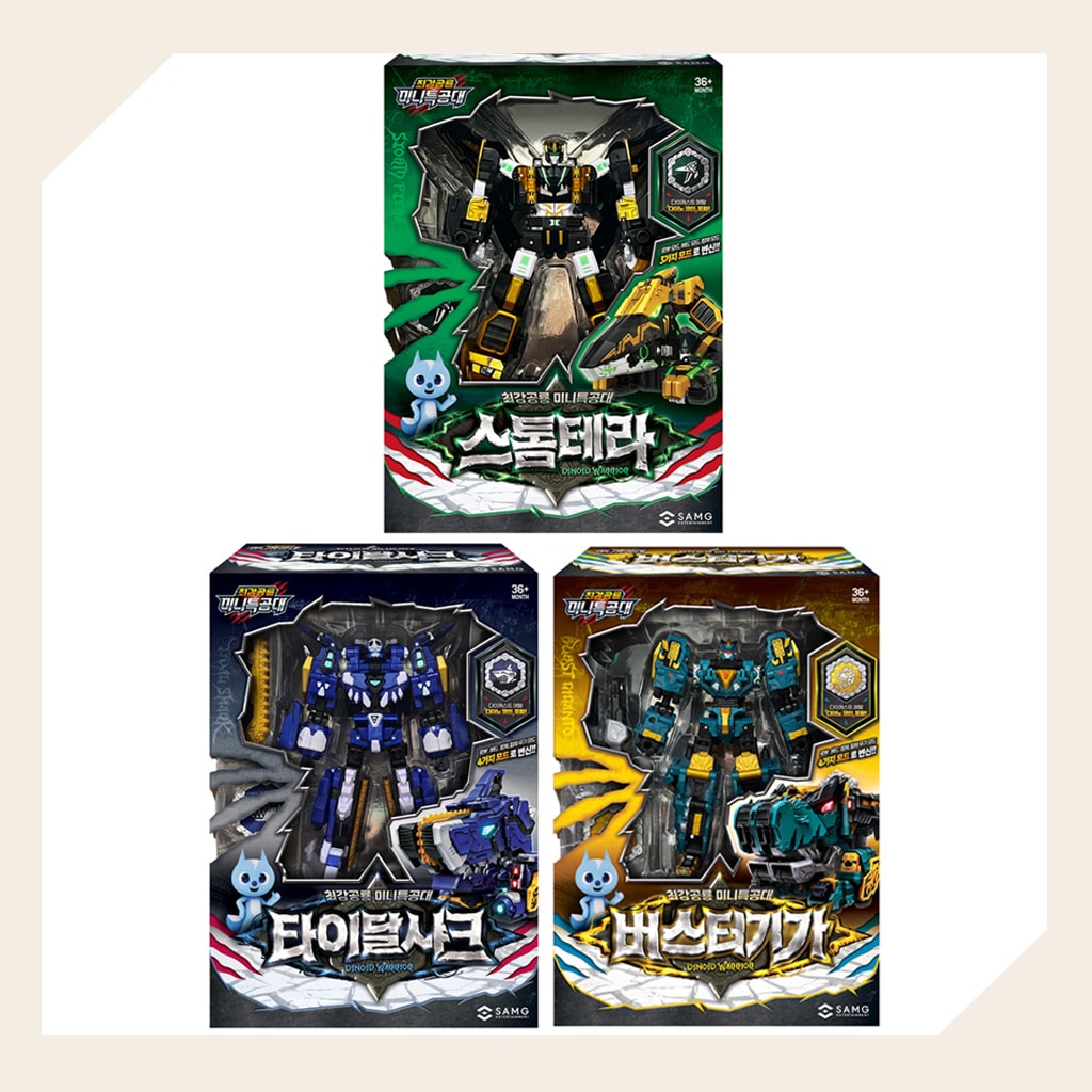 ミニフォース最強恐竜ミニ特攻隊 変身ロボット3種セットストームテラ・タイダルシャーク・バスターギガ 韓国アニメ正規品