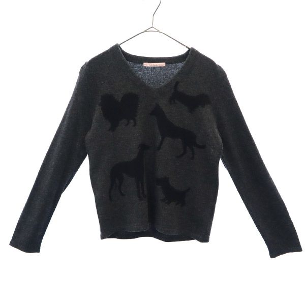 ポールスミスウーマン ドッグ柄 長袖 ウールブレンド Vネック セーター M グレー PS Paul Smith Women ニット レディース