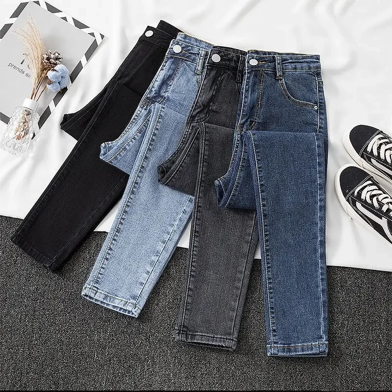 黒とグレーの女性用スリミングクロップドパンツロングスリミングパンツシックで用途の広い学生用パンツスリムフィットシルエットスムージング - 200000345