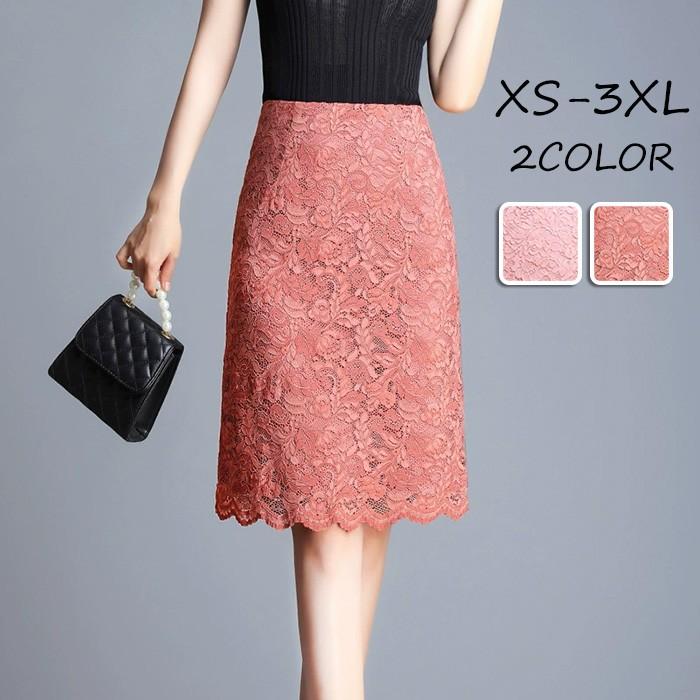 (WJ Fashion)レース素材 セクシー エレガント 着痩せ効果 着心地抜群で ハイウエスト 大きいサイズ 小さいサイズ スカート マーメイドスカート ピンク レッド