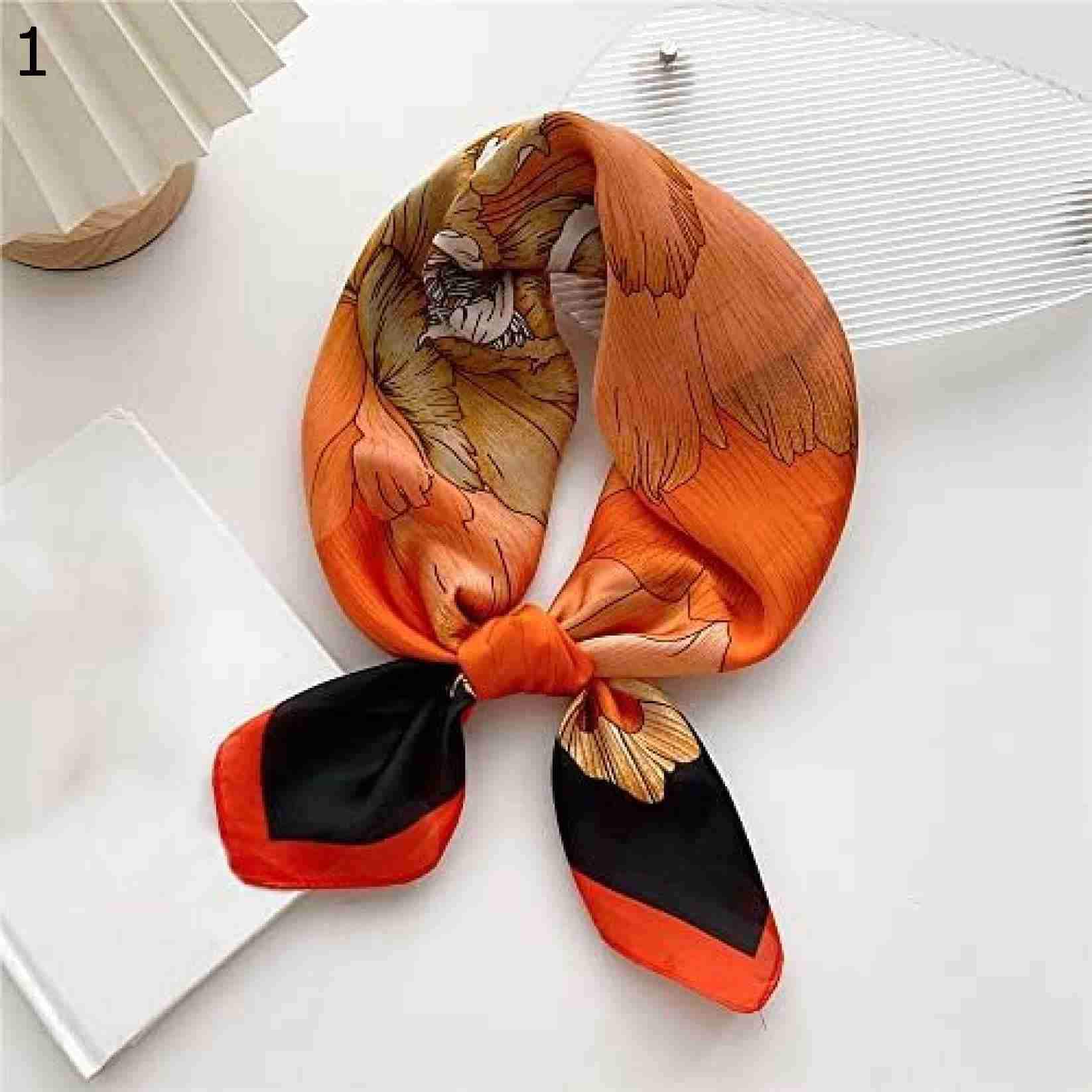 【20%OFFクーポン～】大きな咲く花正方形のスカーフ70*70 センチメートル女性のヘアバンド手首のヘッドカチ女性サテンショールラップヒジャーブ スカーフ (Color : Orange Siz