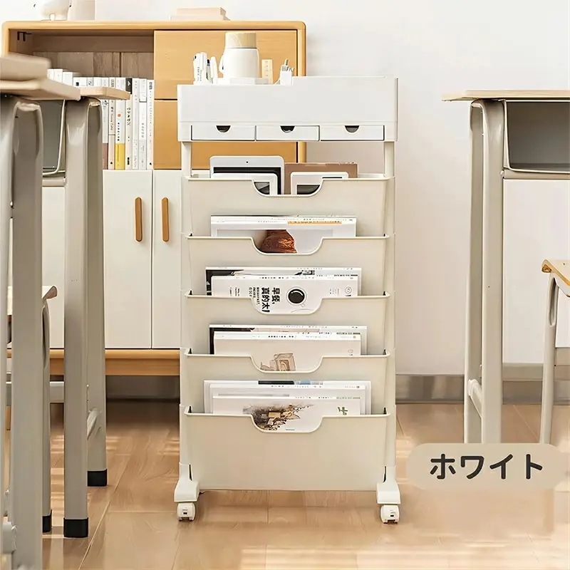 サイドワゴン 本棚 キャスター付き 引き出し 6段 デスク下 書類 収納ラック 大容量 スリム サイドテーブル チェスト オフィス収納 多目的ワゴン テレワーク リモートワーク