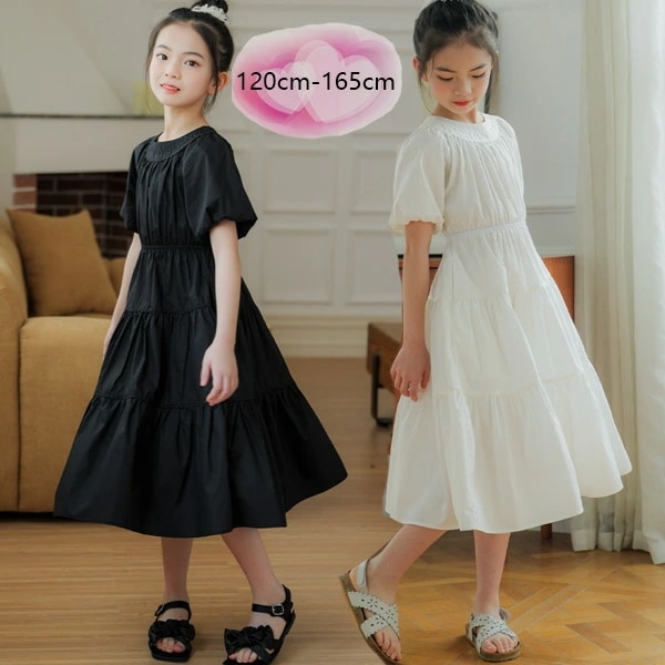 本日の限定商品 子供服 キッズ 夏 ワンピース ブラック ホワイト 綿 ワンピース 女の子 誕生日 結婚式 発表会 ワンピース ガールズ 半袖 ワンピース 旅行 リゾート ワンピー 子ども服 子ども