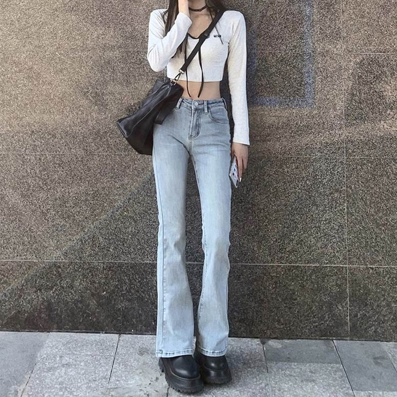 デニムパンツ ボトムス レディース パンツ デニム ジーンズ ワイドパンツ ブーツカット フルレングス ロングパンツ ストレートデニムパンツ スリム 水色 青 ライトブルー ダークブルー 大人可愛い