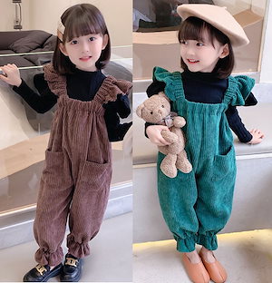 裾ゴム入りシャツとコーデュロイオーバーオールの女の子スー秋冬新作子供服