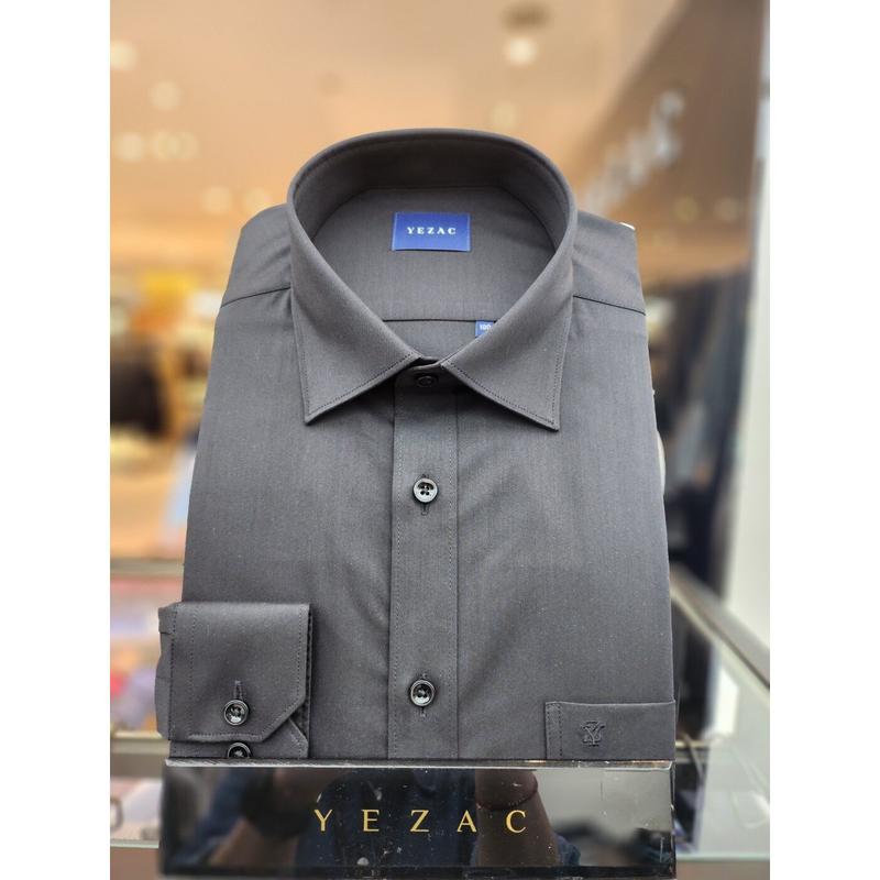 AK平沢店シャツ ソリッドコットン混紡ストレッチレギュラーフィットシャツ ブラック YJESBR114BK
