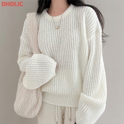 ラウンドネックミドルゲージニット