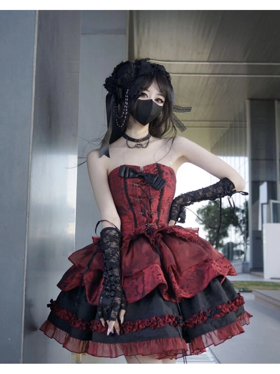 ブラック コスチューム コスプレ ワンピース 蝶ネクタイ スリムフィットバブルスリーブスーツ クール