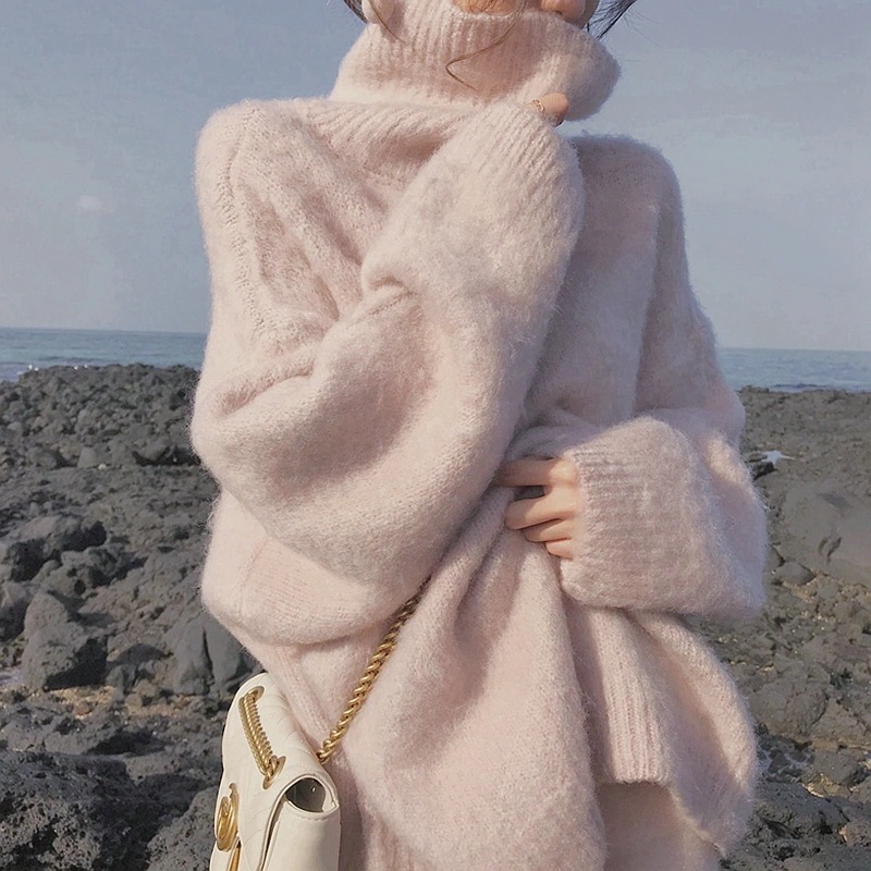 トップス ニットソー セーター 袖あり 長袖 タートルネック もこもこ モコモコ ニット 快適 着心地 かわいい 大人可愛い シンプル カジュアル おしゃれ お洒落 レトロ 大人女子 こなれ感 ラフ