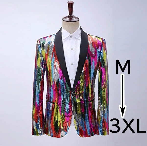 ジャケット メンズ ステージ衣装 演出服 スパンコール キラキラ 男性 用 カラオケ 衣装 個性的 虹色 レインボー カラフル ストライプ カラオケ大会 衣装 王子様 貴公子 大人 演奏会 男性 アイ