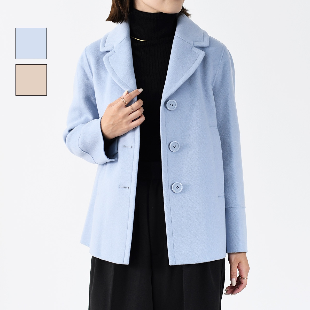 コート アウター ウールピーコート MOON 9041084106 レディース ライトベージュ ライトブルー ラペルカラー 秋冬 人気 おすすめ