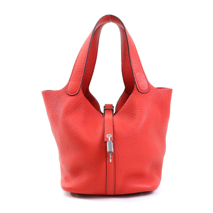 エルメス HERMES ハンドバッグ ピコタンロックMM 22 トリヨンクレマンス ルージュカザック シルバー レディース 90134a
