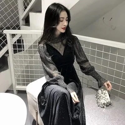 2025新品発売パーティードレス ワンピース 韓国 結婚式 レディース 二次会 ワンピース ミモレ丈 ワンピース 結婚式 アップ パーティードレス セット 長袖 2点