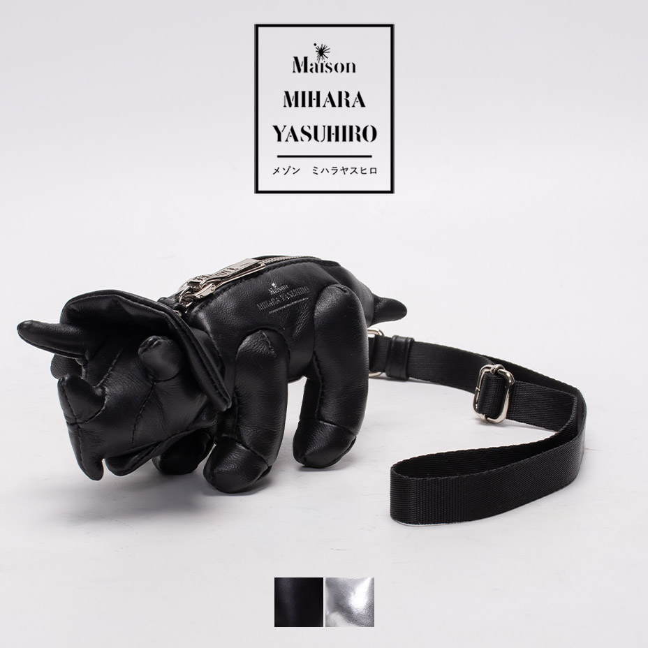 mihara yasuhiro ショルダーバッグ メンズ レディース 斜めがけ 首掛け 韓国 ブランド ミニ 小さめ 肩掛け A14BG710 本革 羊革 軽量 軽い カジュアル ミニバッグ 恐竜 黒