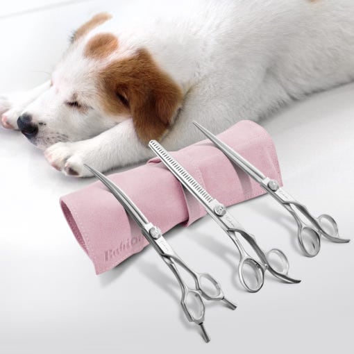 [韓国公式/正規品] ボビオン M4 中級者用 犬 愛犬 美容ハサミ メタルコム 4種 追加贈呈 ハサミ 研磨 天然 牛革 ポーチ 企画 セット