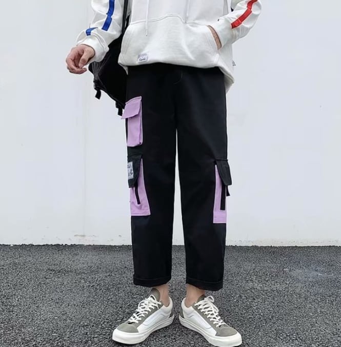 ボトムス パンツ ズボン カーゴパンツ ワイドパンツ ストレートパンツ 9分丈 アンクル丈 ゆったりゆる かわいい カジュアル ラブリー キュート 個性的 リラックス 柄 春 夏 秋 冬 pa004