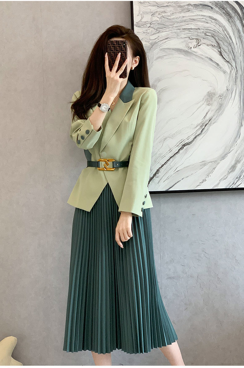 春ジャケット2024春服新型婦人服長袖職業やせて見えるスーツ着プリーツスカート2点セット新生活応援ビジネス特集 スーツ