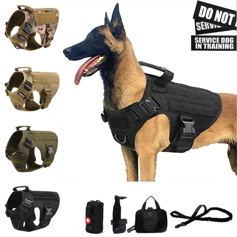 戦術的なミリタリーベストセットk9,犬のトレーニング用の砂の注ぎ口,金の再試行,すべてのリードが含まれています