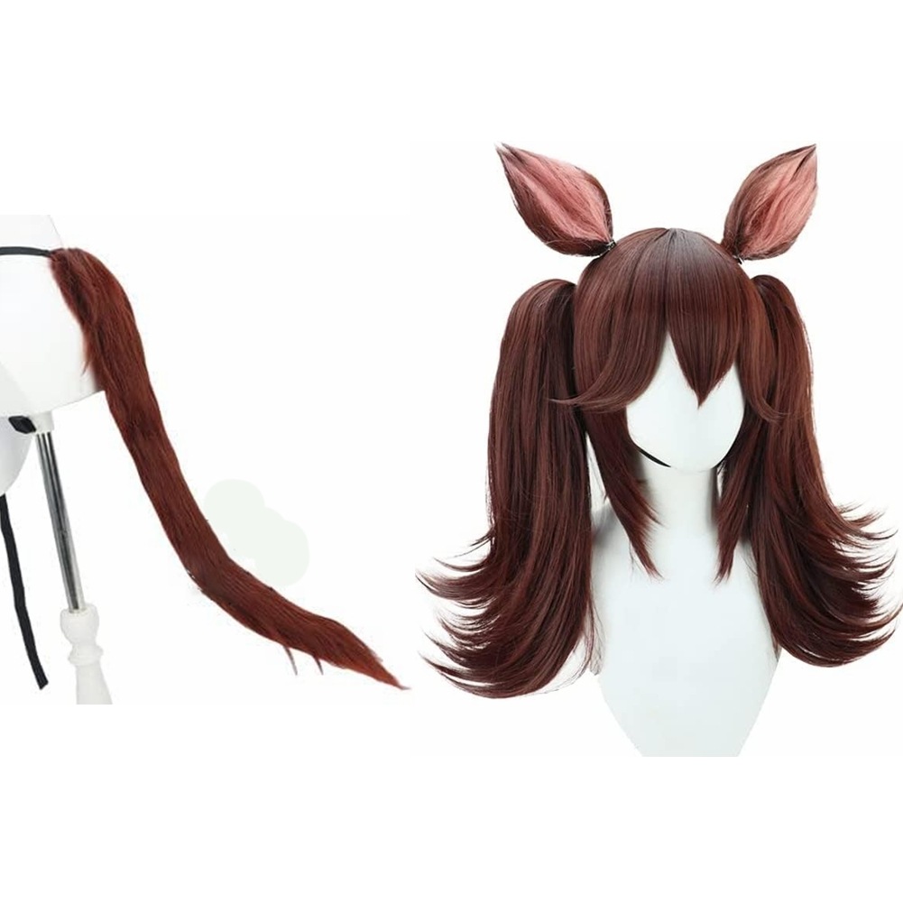 ヒシアケボノ コスプレウィッグ コスプレ 耳付き 尻尾付き かつら カツラ 耐熱 演出服 アニメ 祭り ハロウィン クリスマス 学園祭 文化祭