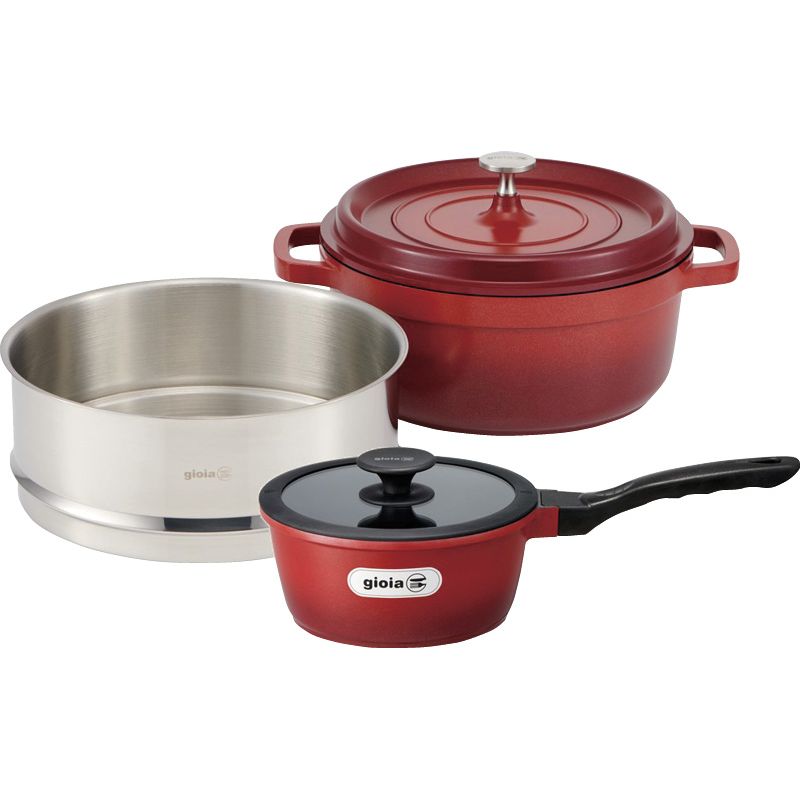 ジョイア ソースパン&蒸し器セット レッド