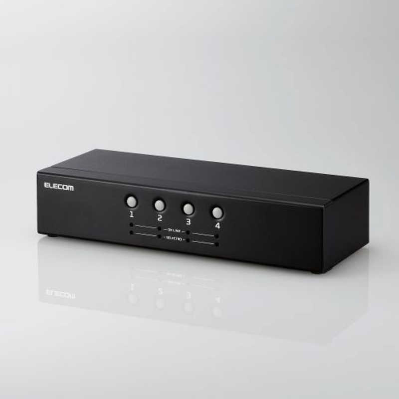 エレコム　ELECOM　KVMスイッチ パソコン4台 切替器 ディスプレイ端子 VGA マウス・キーボード端子 USB PS2 ( Win macOS 対応 ) バスパワー駆動　KVM-NVXSN4