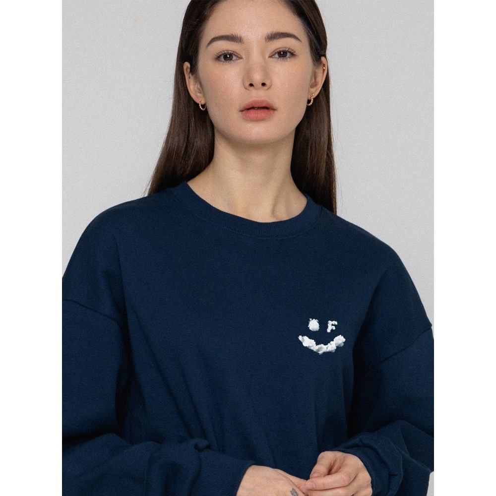 グレイバースモールクラウドドローイングスマイルスウェットシャツネイビー