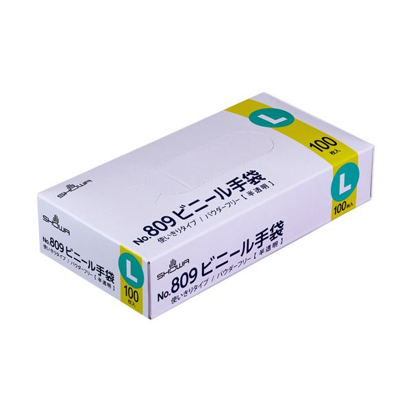 （まとめ）ショーワグローブ No.809ビニール手袋 パウダーフリー L 半透明 NO809-L 1箱（100枚）[x10セット] 8,029円