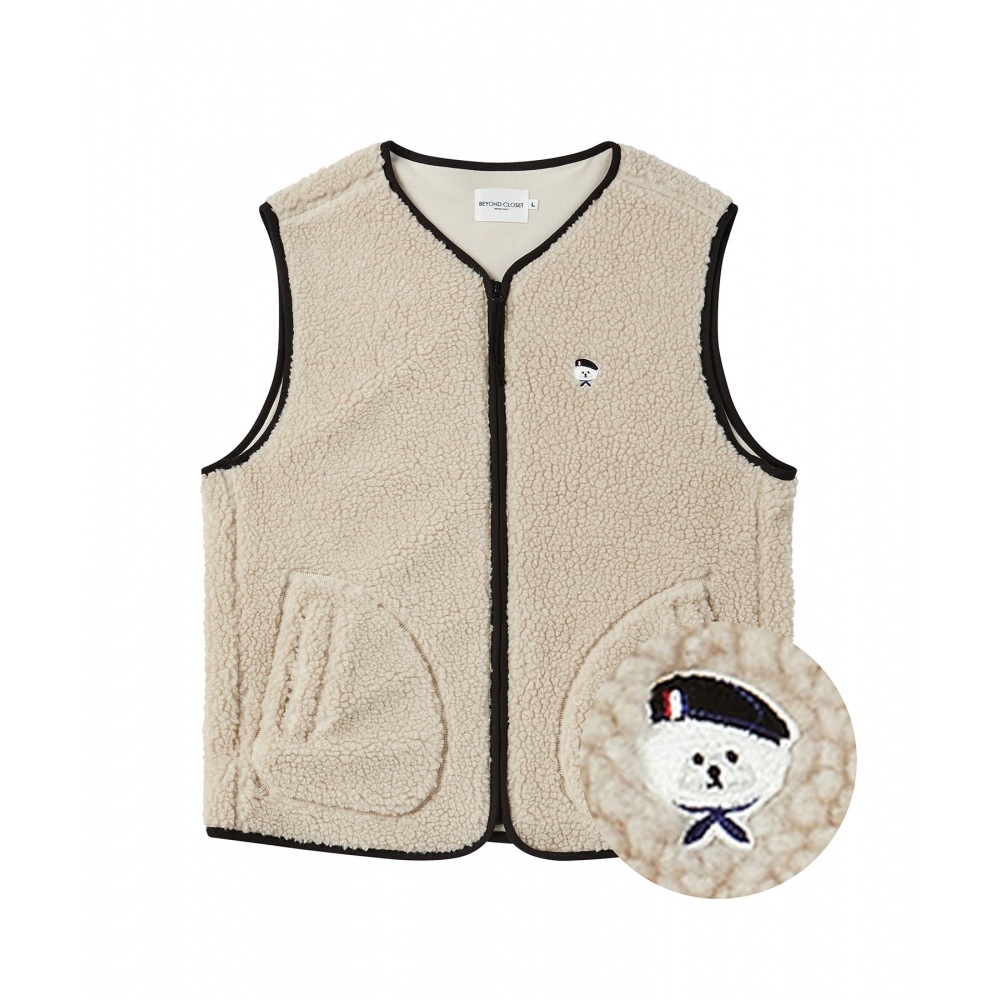 BEYOND CLOSET ニューパリジャンエコパープルフリースジップアップベストベージュ