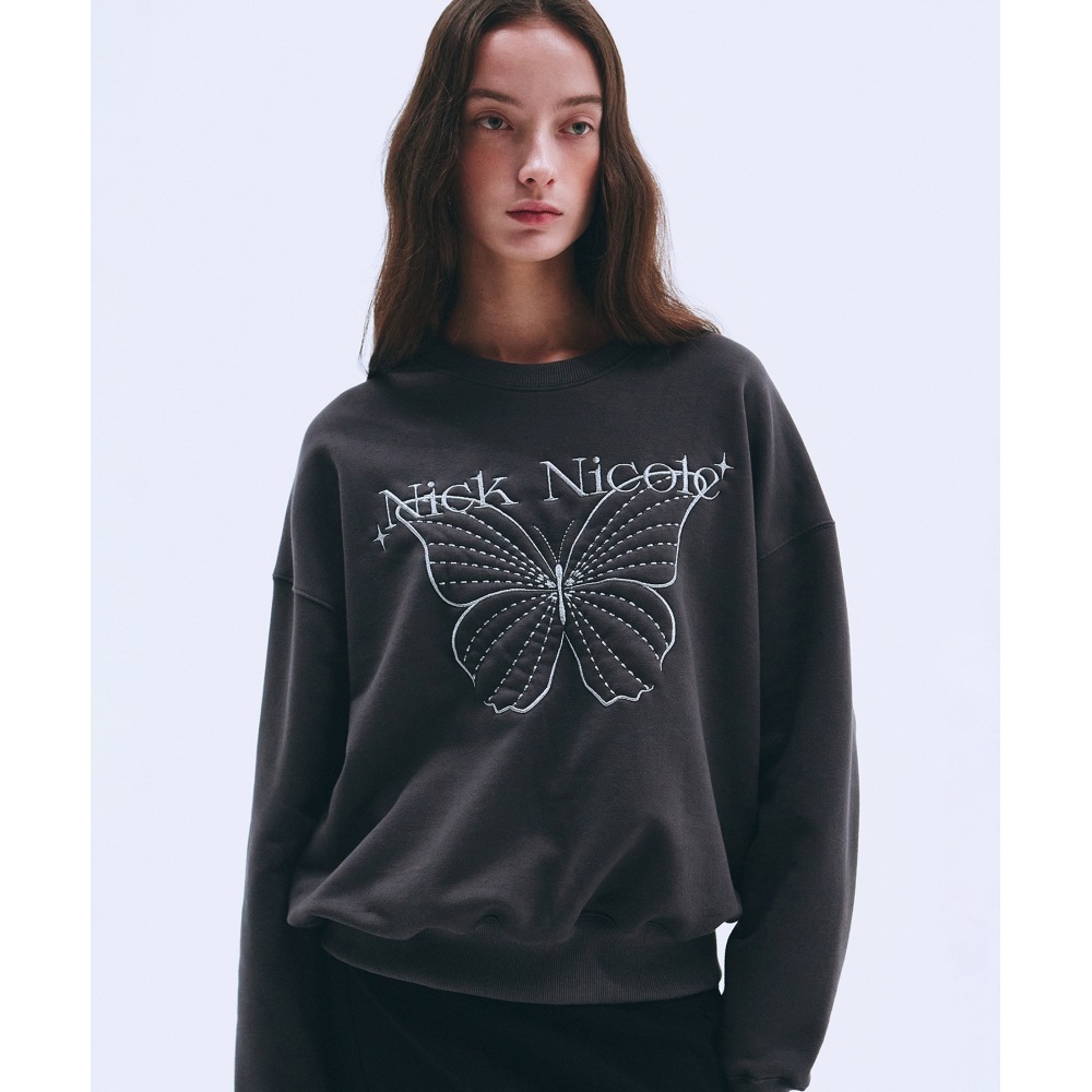 ニック&ニコールシャインバタフライスウェットシャツ_チャコールシルバー