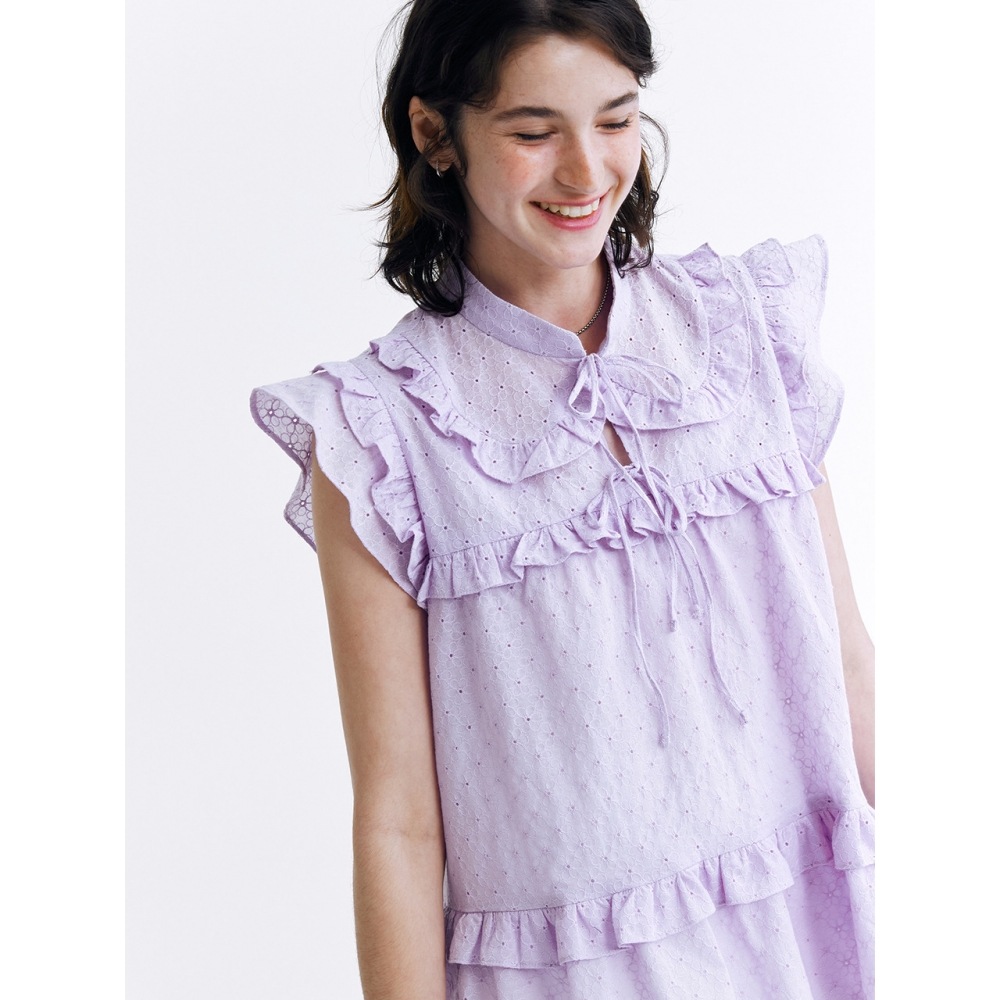 デュー E DEW E アイレットノースリーブブラウスパープル