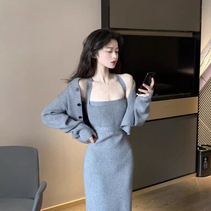 カーディガン ニットワンピ 2点セット ワンピース セットアップ サスペンダー カーディガン ニット かわいい 大人可愛い きれいめ シンプル カジュアル 大人 上品 おしゃれ お洒落 かっこいい