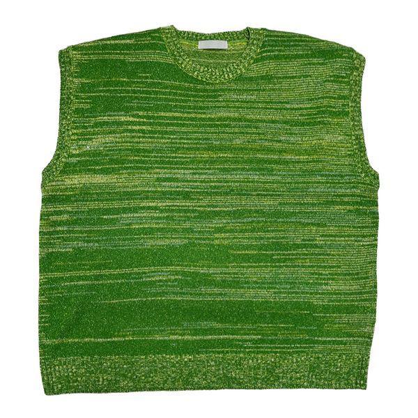 メンズ 季節の変わり目 オーバーフィット ポップコーン ラウンド ニットベスト AC VES Q016 グリーン_P406187658