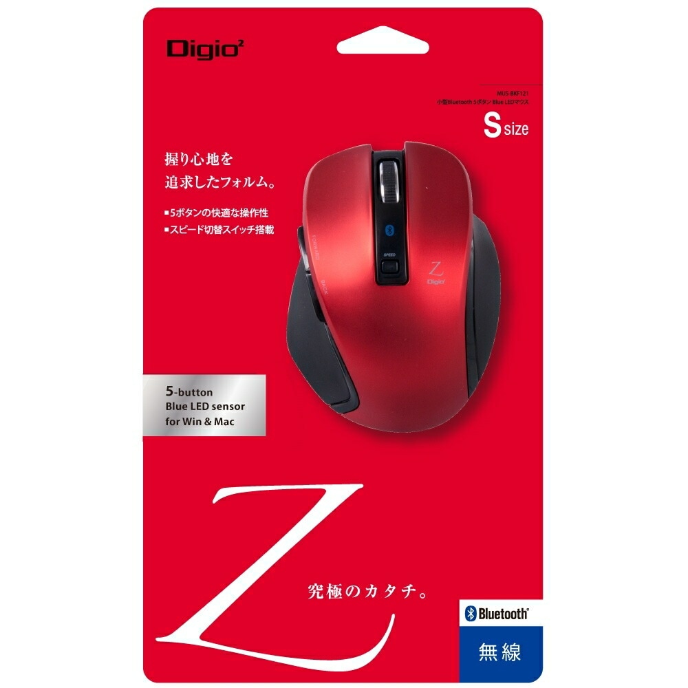 小型Bluetooth 5ボタンBlueLEDマウス レッド MUS-BKF121R